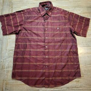 Minos Button Up Shirt Men's Large Austria Woven Short Sleeve Floral Embroidered